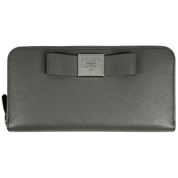 Prada Wallet zip ribbon Saffiano long gray leather - Picture 1 of 5